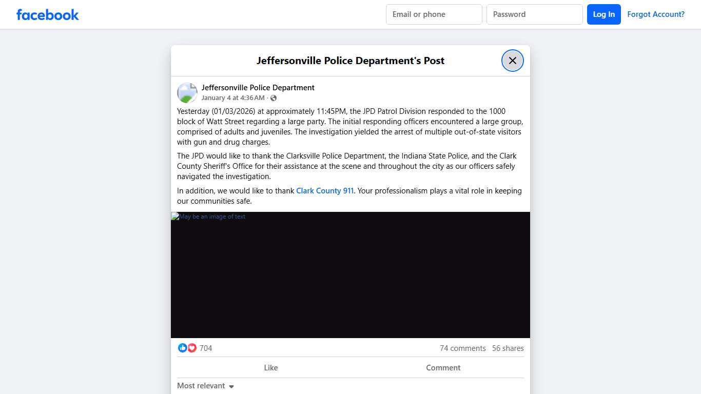 Yesterday (01/03/2026)... - Jeffersonville Police Department Facebook